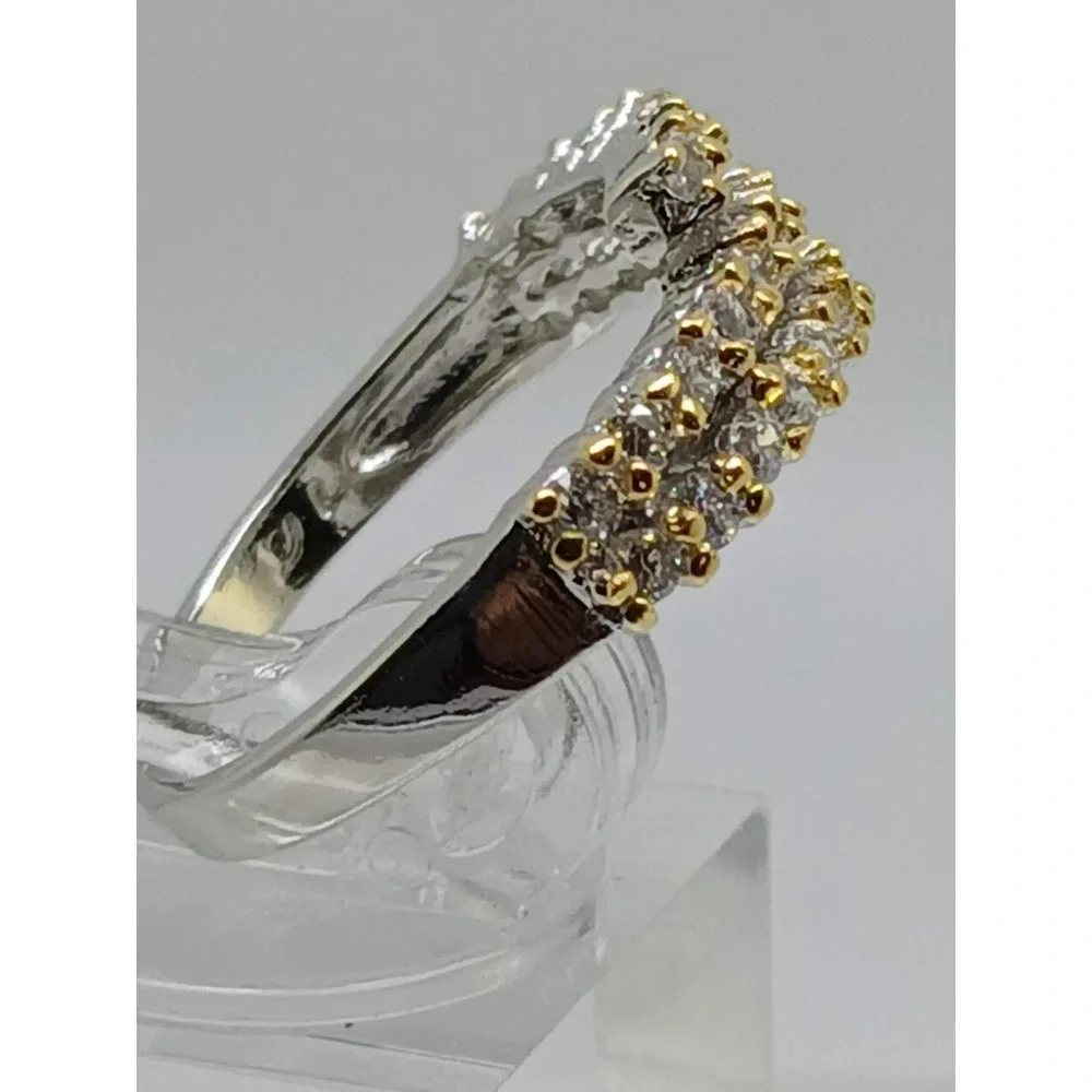 Vintage Two Tone Silver Gold Triple Row Bypass Wrap Ring‎ Crossover Band Size 7